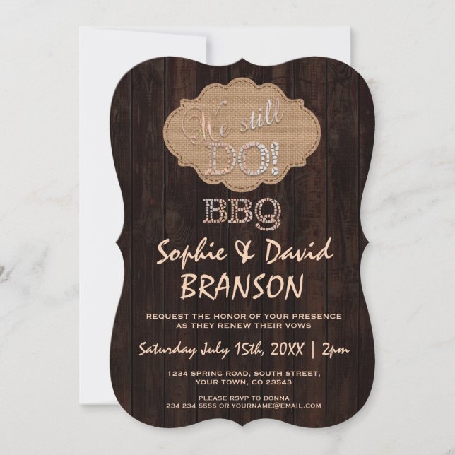 Rustic Burlap Wood We stll DO BBQ Invitation (Front)