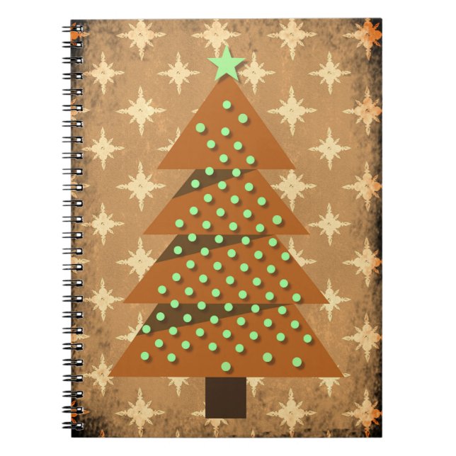 Rustic Burnished Bronze Retro Christmas Tree Notebook (Front)