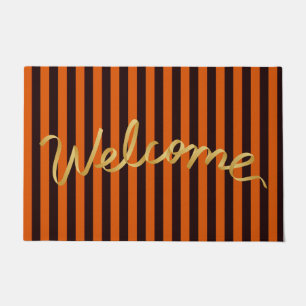 Rustic Burnt Orange and Black Stripes Autumn  Doormat