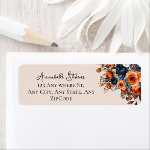 Rustic Burnt Orange and Blue Floral Wedding Return Address Label