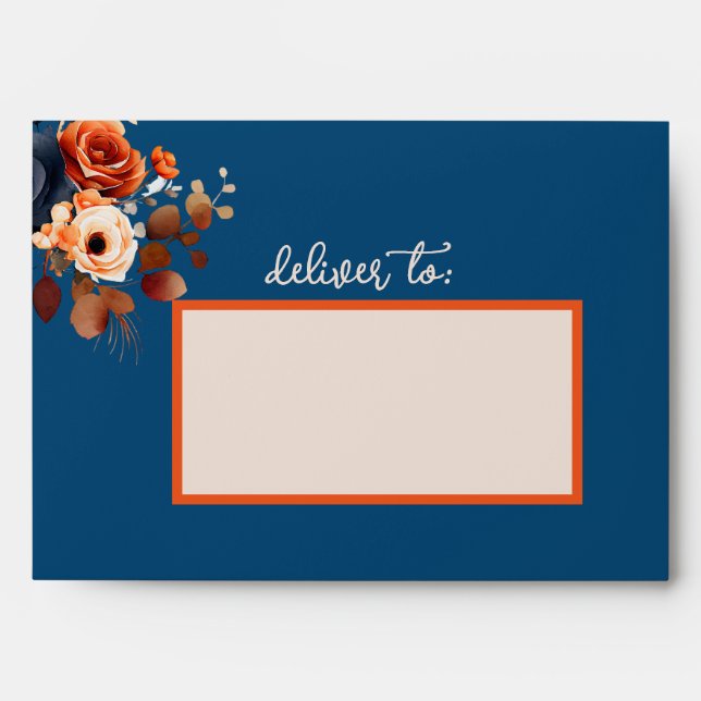 Rustic Burnt Orange and Blue Wedding Envelope (Front)