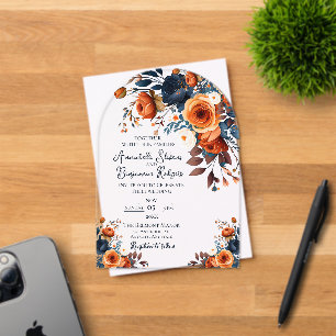 Rustic Burnt Orange and Blue Wedding Invitation