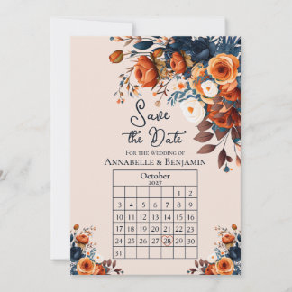 Rustic Burnt Orange and Blue Wedding Save the Date Invitation