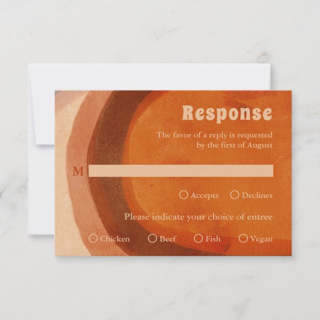 Rustic Burnt Orange Arch Modern Wedding RSVP Card (Front)