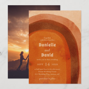 Rustic Burnt Orange Arch Photo Modern Wedding Invitation