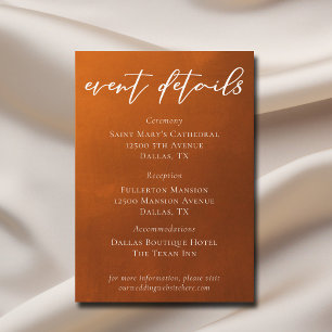 Rustic Burnt Orange Autumn Wedding Event Details Enclosure Card