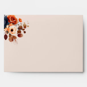 Rustic Burnt Orange + Blue Floral Wedding Envelope