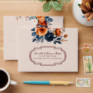 Rustic Burnt Orange + Blue Floral Wedding Envelope