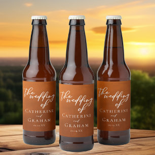 Rustic Burnt Orange Boho Custom Wedding Beer Bottle Label