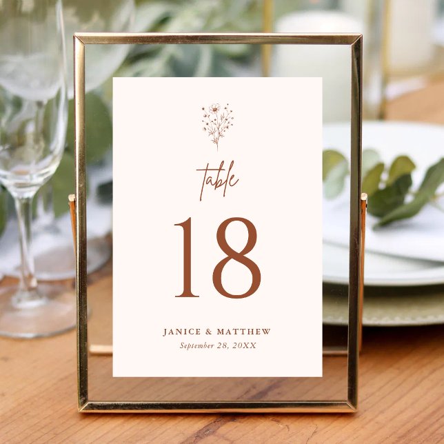 Rustic Burnt Orange Boho Elegant Wedding Table Number (Creator Uploaded)