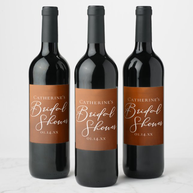 Rustic Burnt Orange Bridal Shower Personalised Wine Label (Bottles)