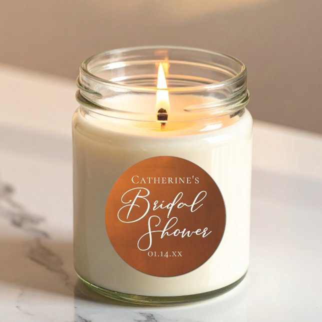 Rustic Burnt Orange Bridal Shower Personalized Classic Round Sticker (Creator Uploaded)