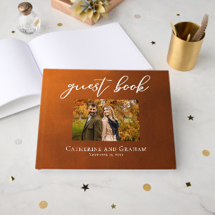 Rustic Burnt Orange Couple Photo Autumn Wedding Guest Book
