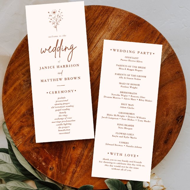 Rustic Burnt Orange Elegant Boho Wedding Program (Creator Uploaded)