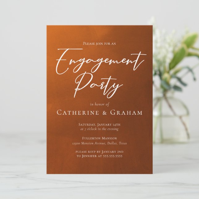 Rustic Burnt Orange Engagement Party Invitation (Standing Front)