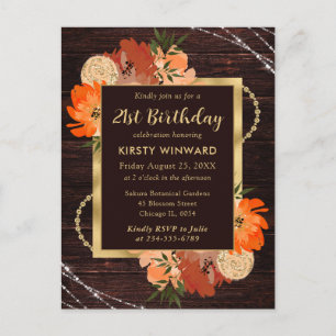 Rustic Burnt Orange Fall Flowers Birthday Postcard