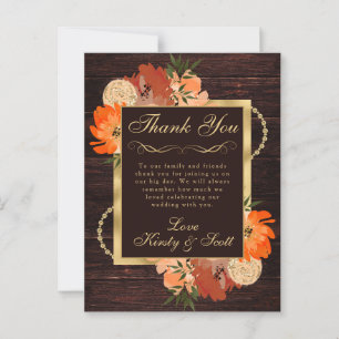 Rustic Burnt Orange Fall Flowers Wedding Postcard