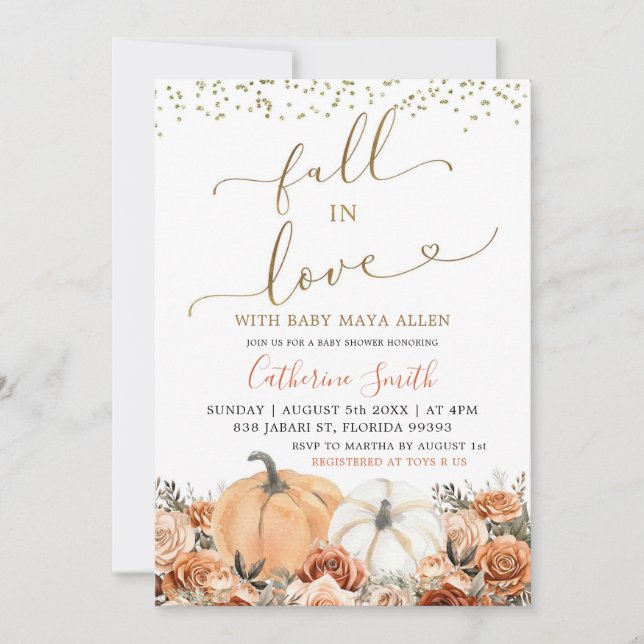 Rustic Burnt Orange Floral Pumpkin Baby Shower Invitation (Front)