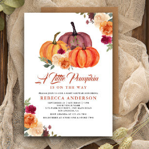 Rustic Burnt Orange Floral Pumpkin Baby Shower Invitation
