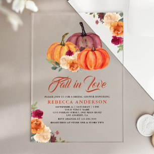 Rustic Burnt Orange Floral Pumpkin Bridal Shower Acrylic Invitations