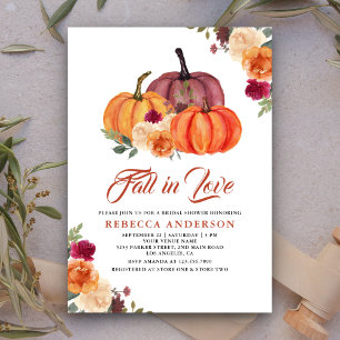 Rustic Burnt Orange Floral Pumpkin Bridal Shower Invitation