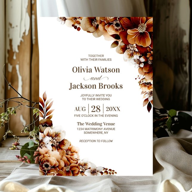 Rustic Burnt Orange Floral Wedding Invitation (Creator Uploaded)