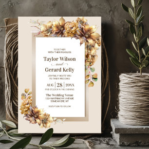 Rustic Burnt Orange Floral Wedding Invitation