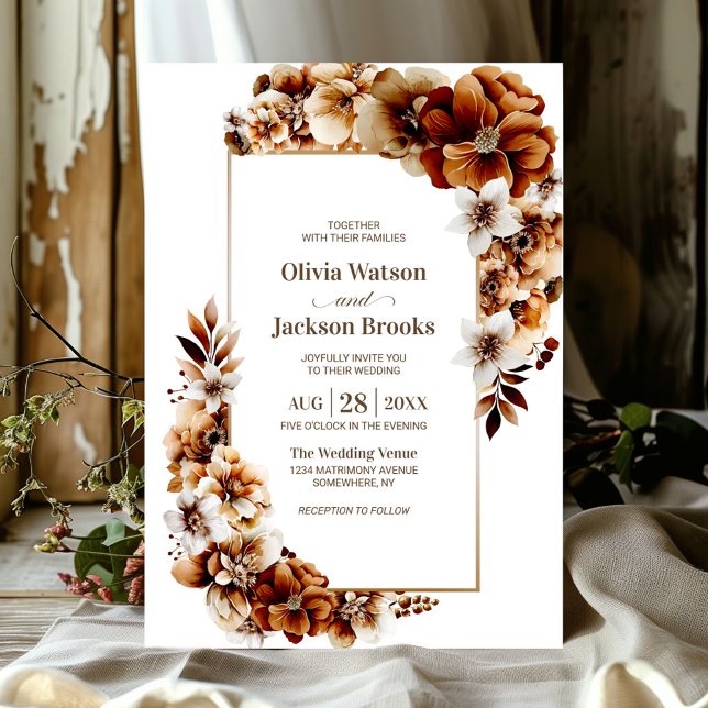 Rustic Burnt Orange Floral Wedding Invitation (Creator Uploaded)