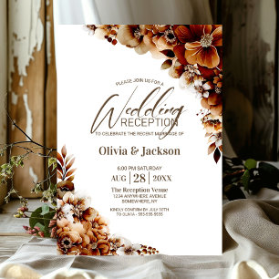 Rustic Burnt Orange Floral Wedding Reception Invitation