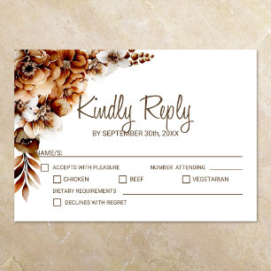 Rustic Burnt Orange Floral Wedding RSVP Card