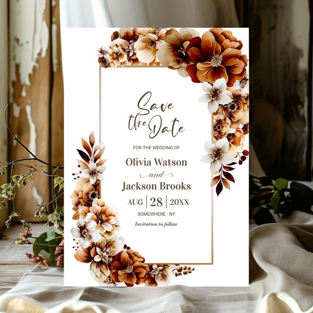 Rustic Burnt Orange Floral Wedding Save the Date (Creator Uploaded)