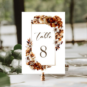 Rustic Burnt Orange Floral Wedding Table Number