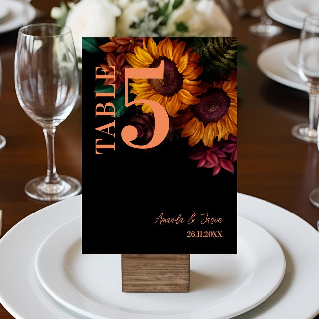 Rustic Burnt Orange Floral Wedding  Table Number (Rustic Burnt Orange Floral Wedding Table Number)