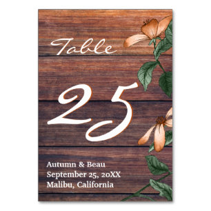 Rustic Burnt Orange Florals Table Number