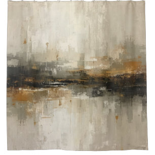 Rustic Burnt Orange Grey Black Beige Abstract Art Shower Curtain