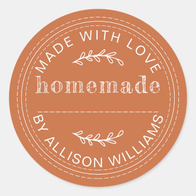 Rustic Burnt Orange Homemade Baked Goods Classic Round Sticker (Front)