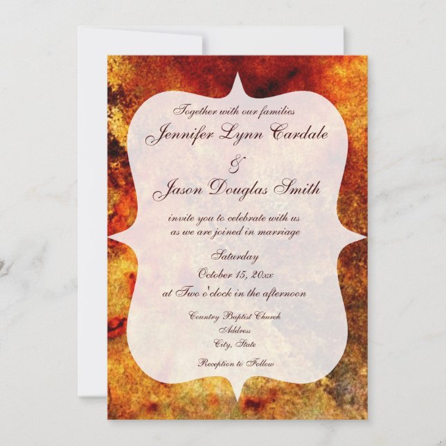 Rustic Burnt Orange Marbled Wedding Invitations (Front)