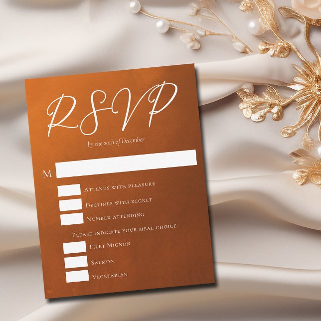 Rustic Burnt Orange Meal Choice Autumn Wedding RSVP Card (Creator Uploaded)