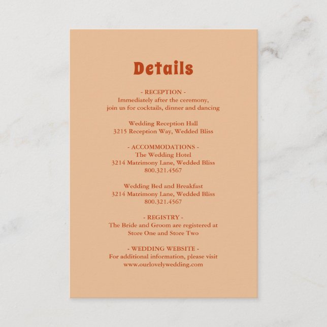 Rustic Burnt Orange Modern Wedding Enclosure Card (Front)