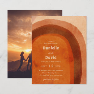 Rustic Burnt Orange Photo Budget Wedding Invite