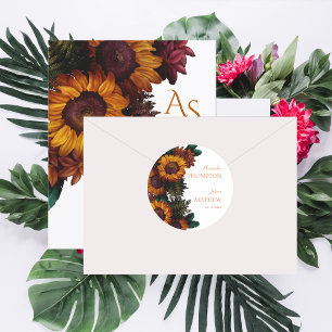 Rustic Burnt Orange Pretty Floral Wedding  Classic Round Sticker