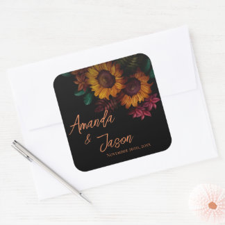 Rustic Burnt Orange Pretty Floral Wedding Square Sticker