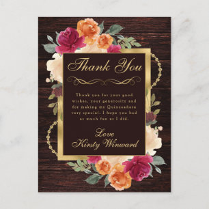 Rustic Burnt Orange Red Fall Flowers Quinceanera Postcard
