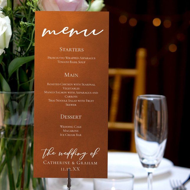 Rustic Burnt Orange Script Autumn Wedding Dinner Menu (Creator Uploaded)