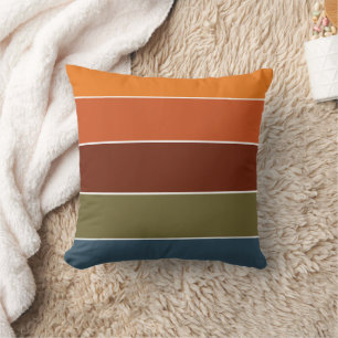 Rustic Burnt Orange Stripes Thanksgiving Fall Cushion