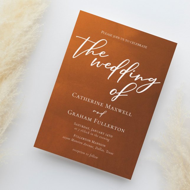 Rustic Burnt Orange Typography Autumn Wedding Invitation (Creator Uploaded)