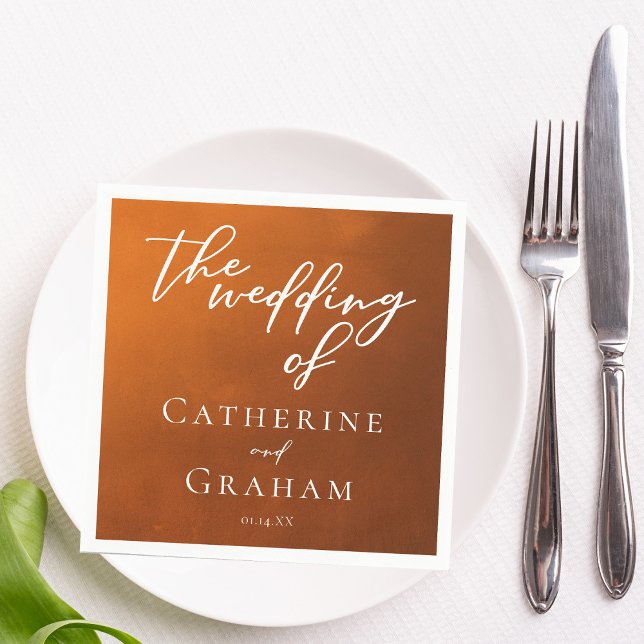 Rustic Burnt Orange Typography Autumn Wedding Napkin (Creator Uploaded)