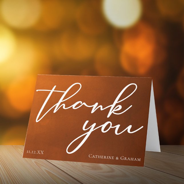 Rustic Burnt Orange Typography Autumn Wedding Thank You Card (Creator Uploaded)