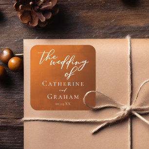 Rustic Burnt Orange Typography Boho Wedding Square Sticker