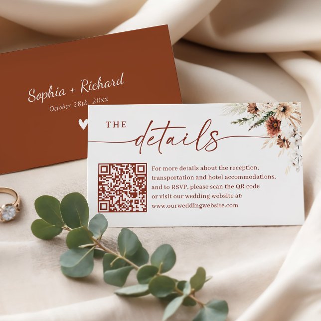 Rustic Burnt Orange Wedding Details QR Code Enclosure Card (Creator Uploaded)